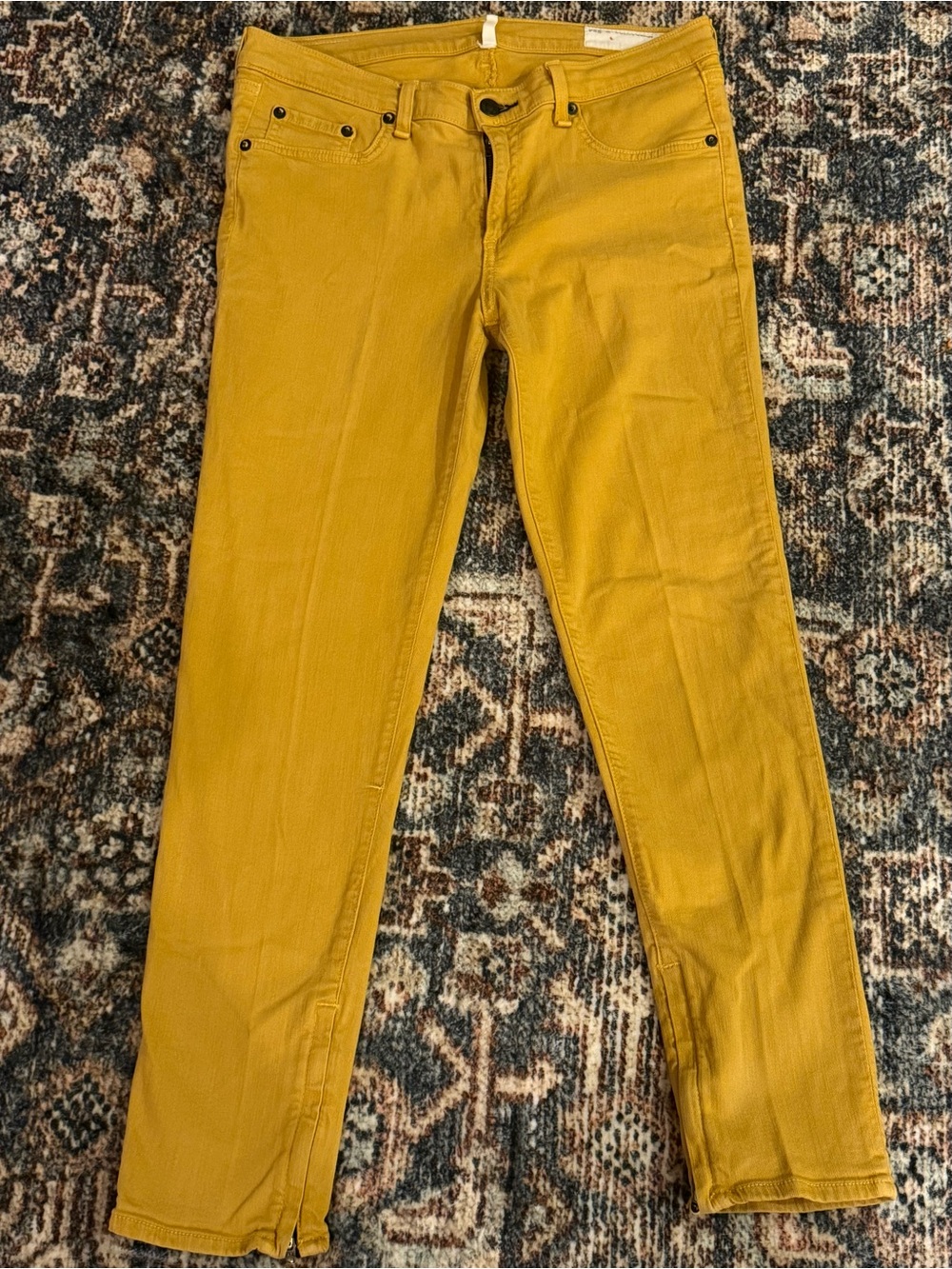 Rag & Bone Mustard Yellow Zip Ankle Skinny Denim Capri Pants Size 30 Indie Grung